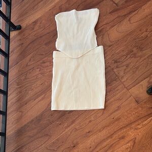 White Fox White Ribbed Skirt Two-Piece Set Size Small